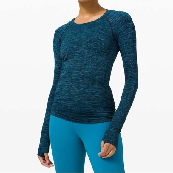 Lululemon Swiftly Tech Long Sleeve 2.0 Tee 4 Prism Stripe Turquoise Tide Teal - Picture 7 of 8